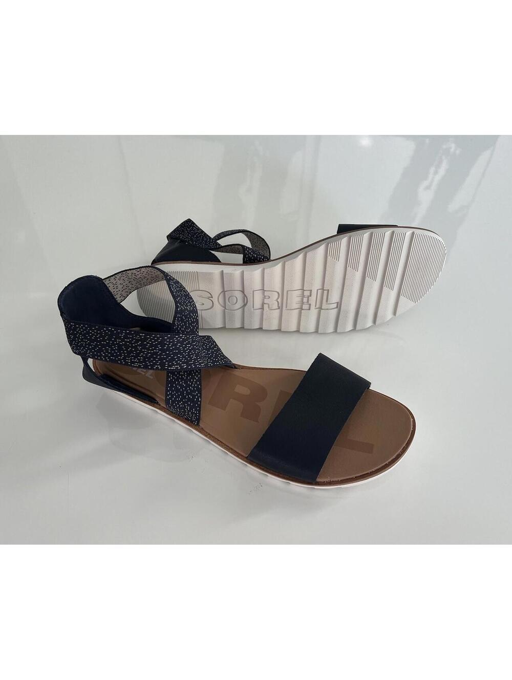 $89 SOREL Women's Ella II Leather Sandals, Nocturnal Blue Multiple Size 11 - Picture 3 of 10